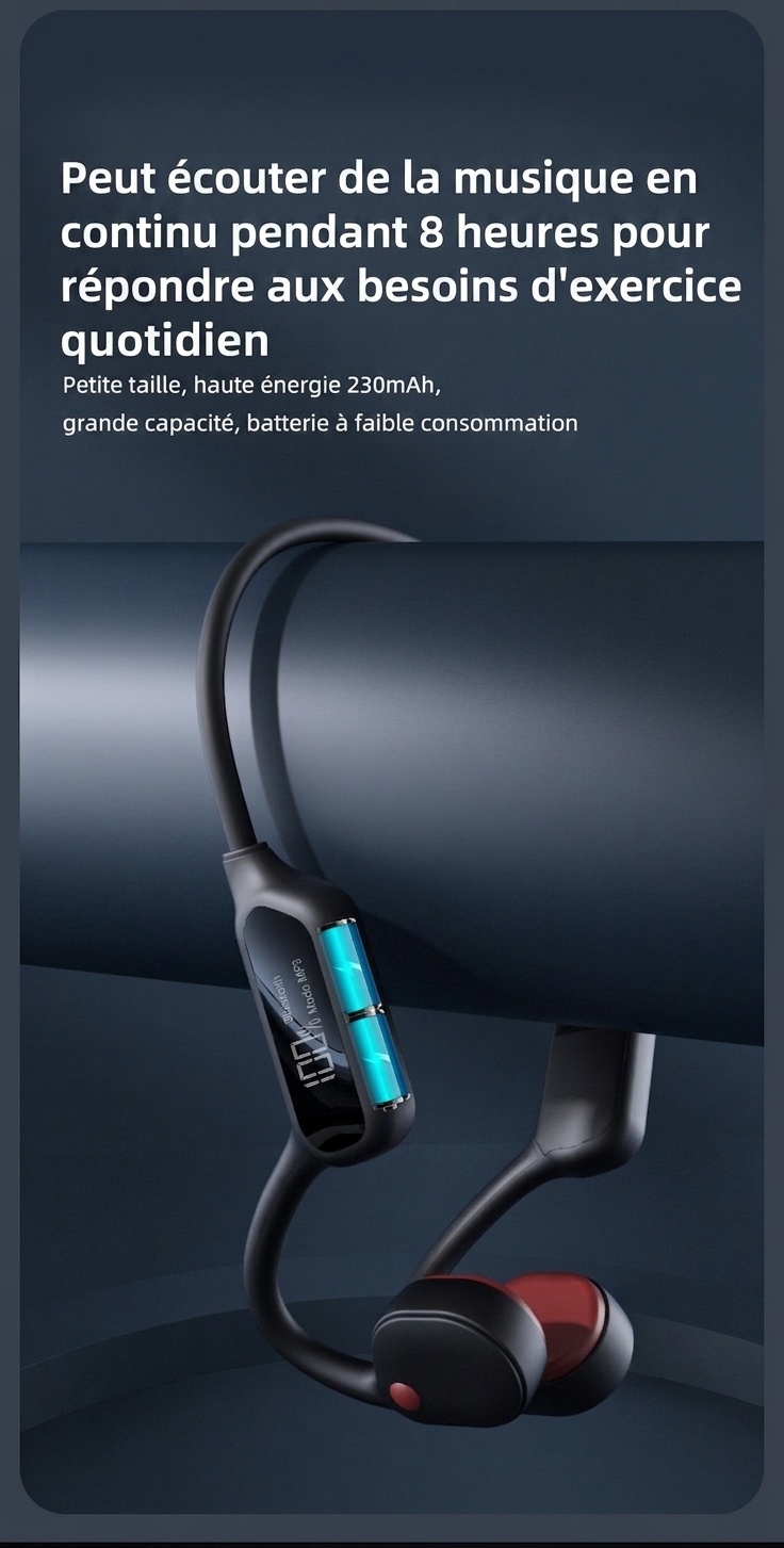 Écouteurs à conduction osseuse étanches avec lecteur MP3 32 Go et Bluetooth 5.3
