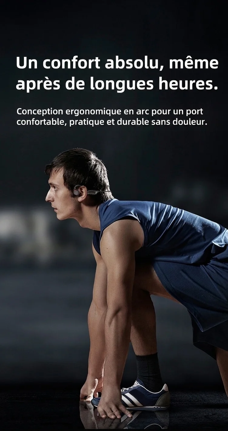 Écouteurs à conduction osseuse étanches avec lecteur MP3 32 Go et Bluetooth 5.3