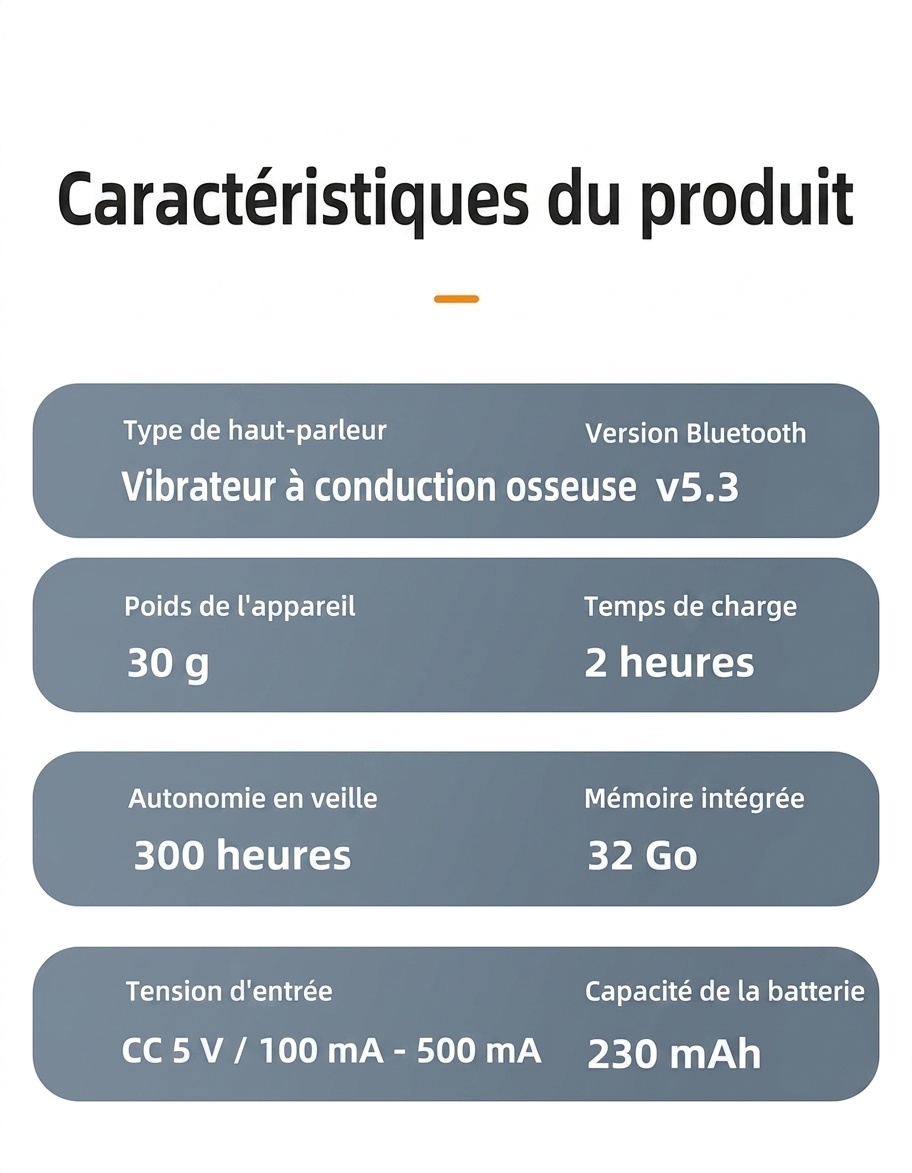 Écouteurs à conduction osseuse étanches avec lecteur MP3 32 Go et Bluetooth 5.3