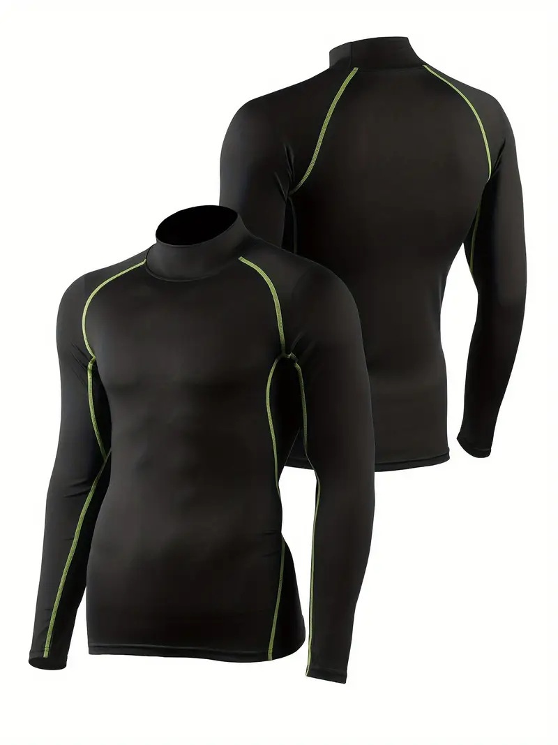 High Neck Base Layer with Reflective Details for Men: High Elasticity Quick-Drying Training Long Sleeves T-Shirt