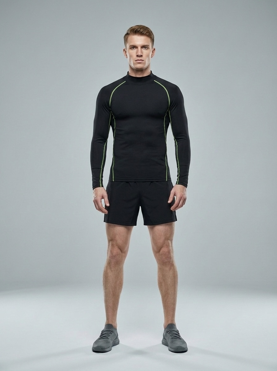 High Neck Base Layer with Reflective Details for Men: High Elasticity Quick-Drying Training Long Sleeves T-Shirt