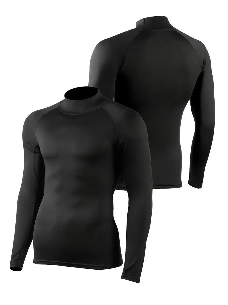 High Neck Base Layer with Reflective Details for Men: High Elasticity Quick-Drying Training Long Sleeves T-Shirt