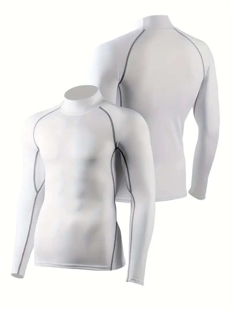 High Neck Base Layer with Reflective Details for Men: High Elasticity Quick-Drying Training Long Sleeves T-Shirt