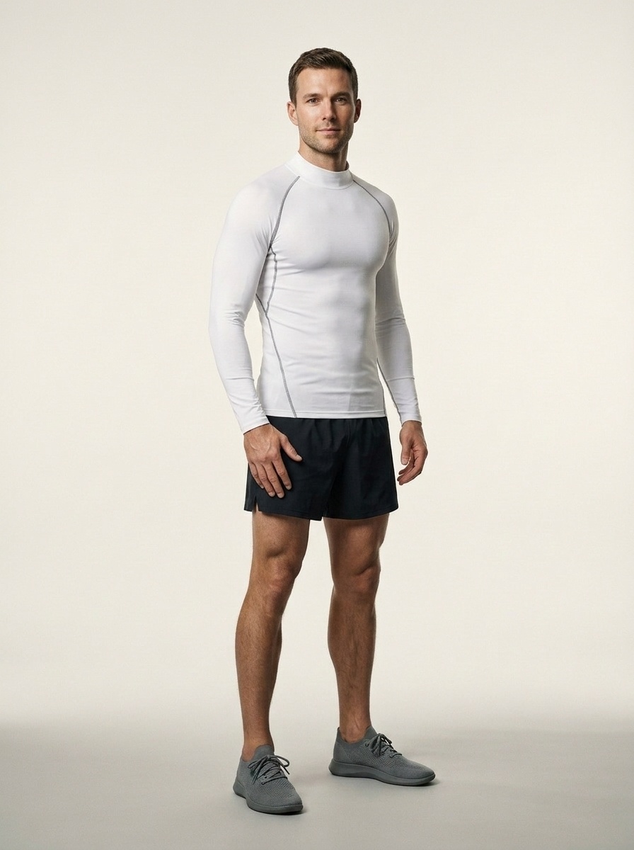 High Neck Base Layer with Reflective Details for Men: High Elasticity Quick-Drying Training Long Sleeves T-Shirt