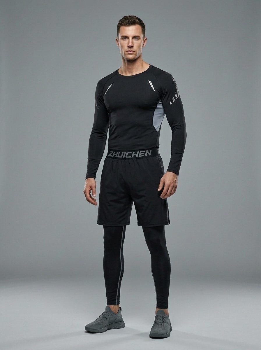 3-Piece Long-Sleeved Compression Training Set for Men: Quick-Drying High Elasticity Performance Sportswear Set
