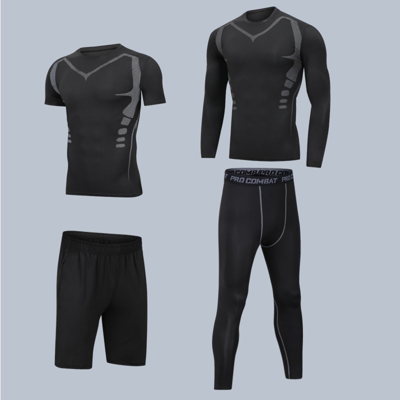 Quick-Drying 4-Piece Training Set for Men: High Elasticity Fitness and Basketball Sportswear