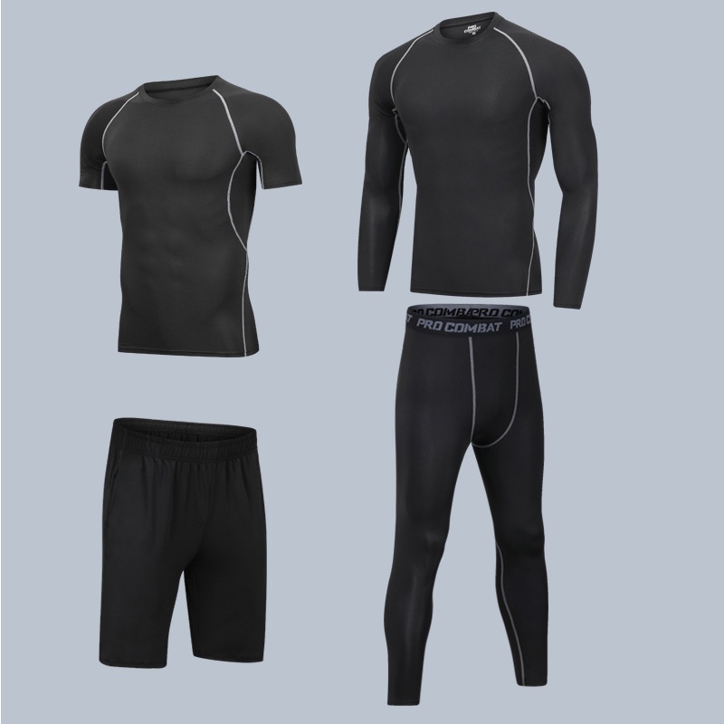 Quick-Drying 4-Piece Training Set for Men: High Elasticity Fitness and Basketball Sportswear