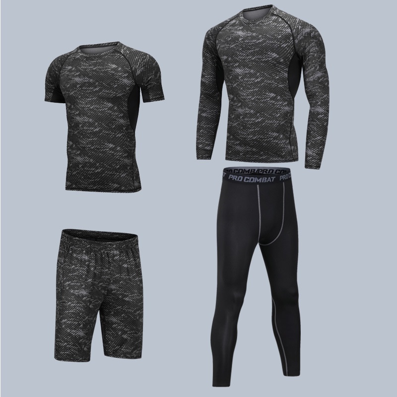 Quick-Drying 4-Piece Training Set for Men: High Elasticity Fitness and Basketball Sportswear