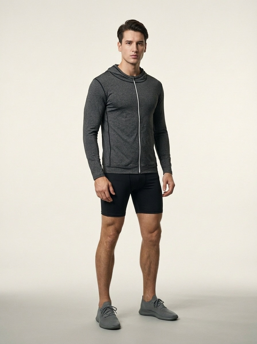 Hooded Slim Fit Compression Activewear for Men with Quick-Dry and High Elasticity