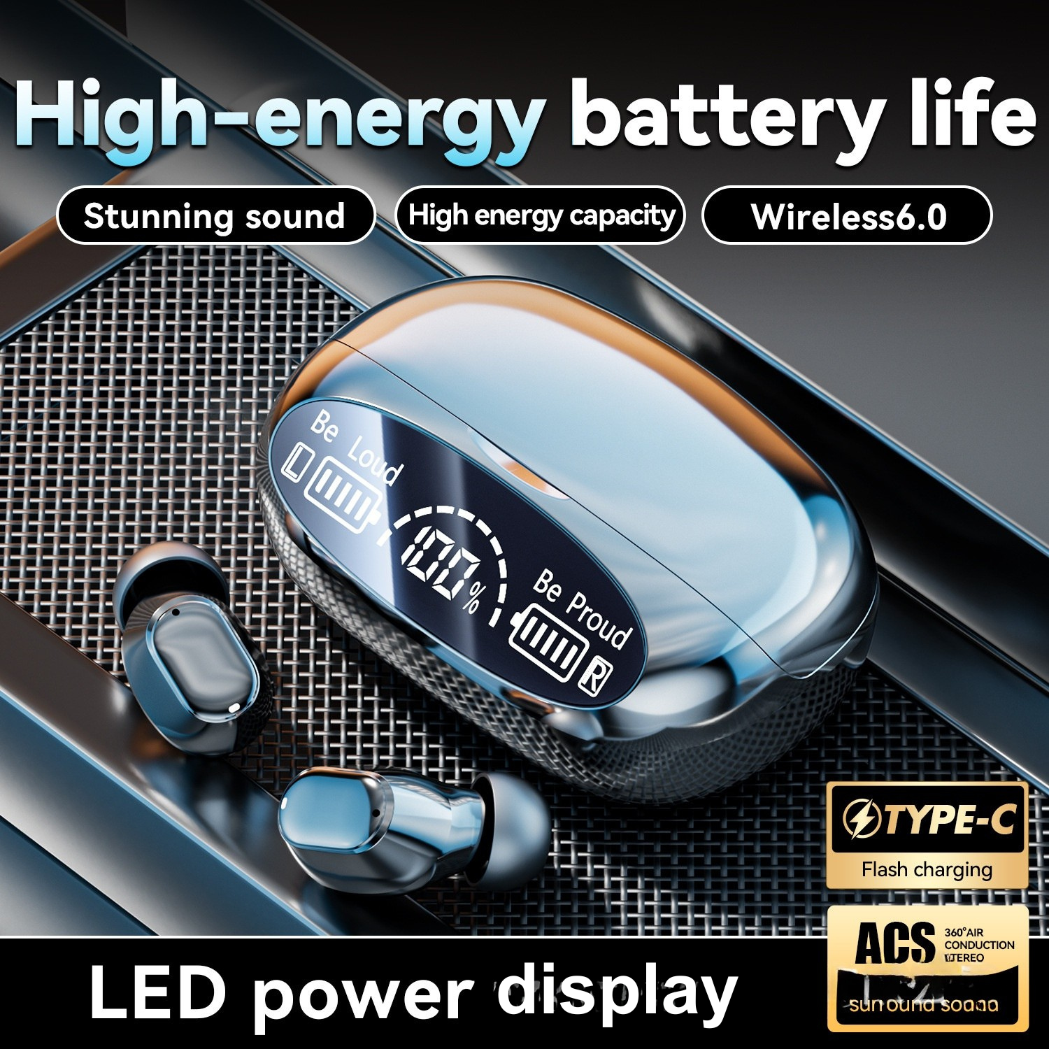 Wireless 6.0 Earbuds with LED Digital Power Display Model#M151
