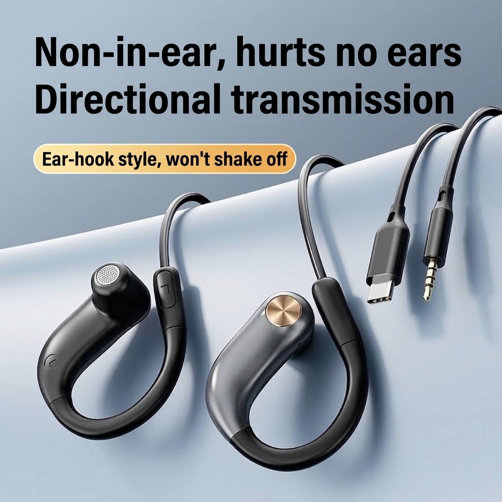 Open-Ear Wired Sport Headphones with Secure Ear Hooks, 10mm Drivers, 3.5mm / USB-C