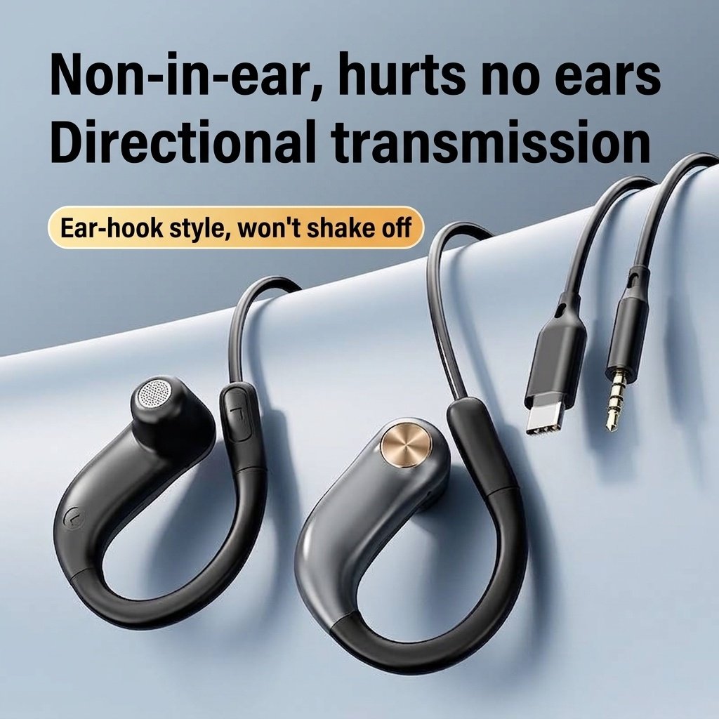 Open-Ear Wired Sport Headphones with Secure Ear Hooks, 10mm Drivers, 3.5mm / USB-C