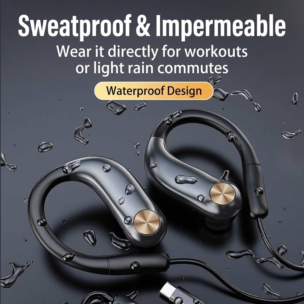 Open-Ear Wired Sport Headphones with Secure Ear Hooks, 10mm Drivers, 3.5mm / USB-C