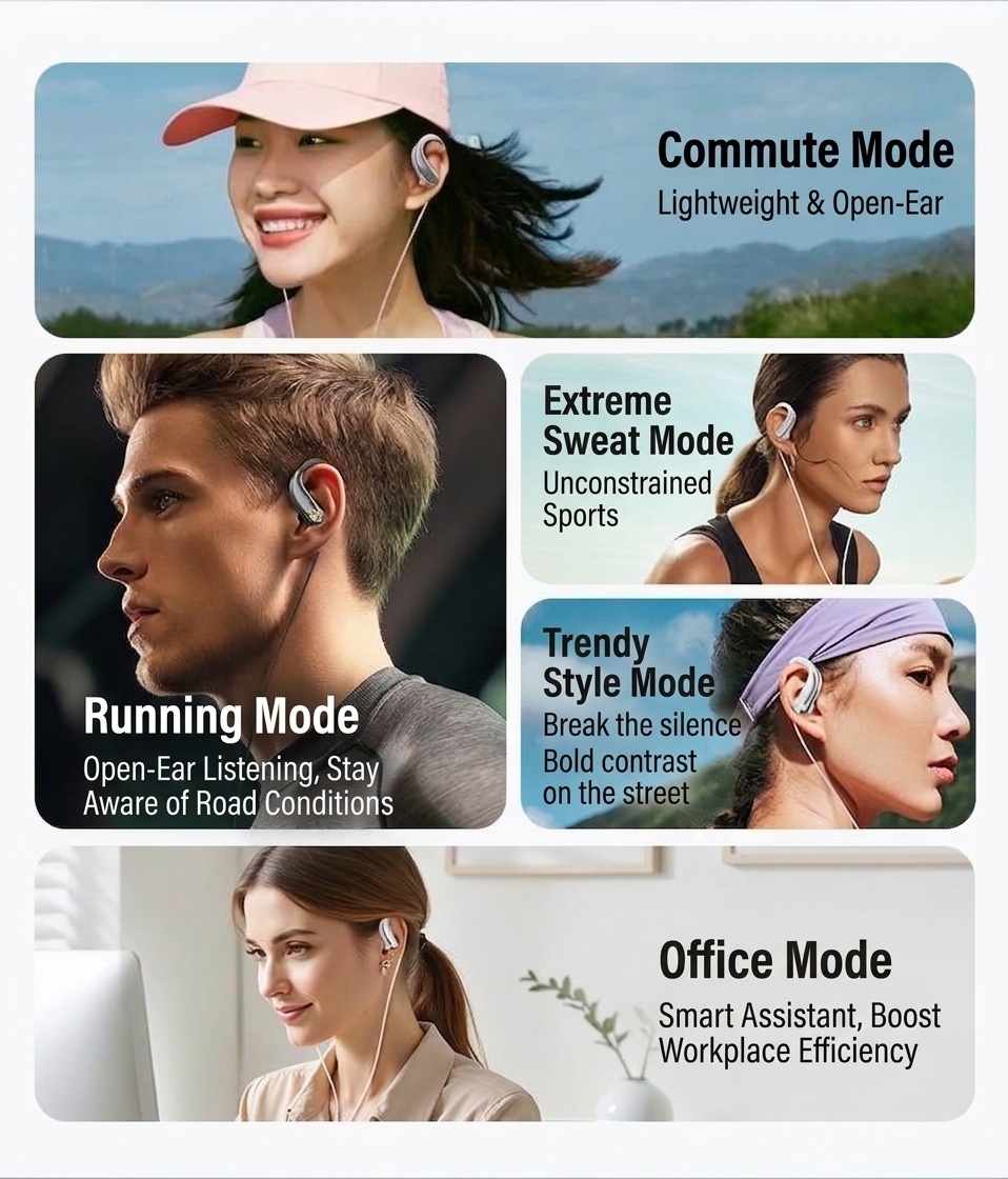 Open-Ear Wired Sport Headphones with Secure Ear Hooks, 10mm Drivers, 3.5mm / USB-C