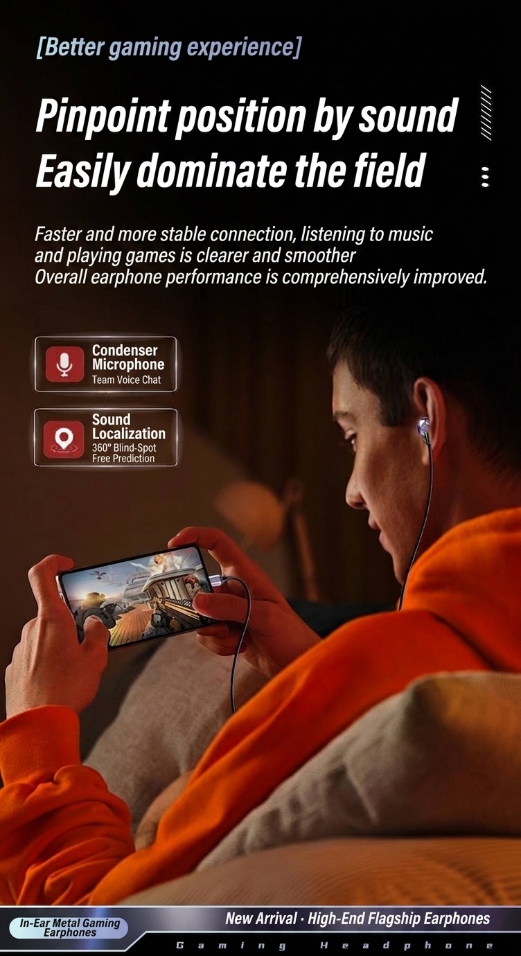 Wired In-Ear Gaming Earbuds with In-Line Mic, 10mm Deep Bass Drivers, 3.5mm / USB-C