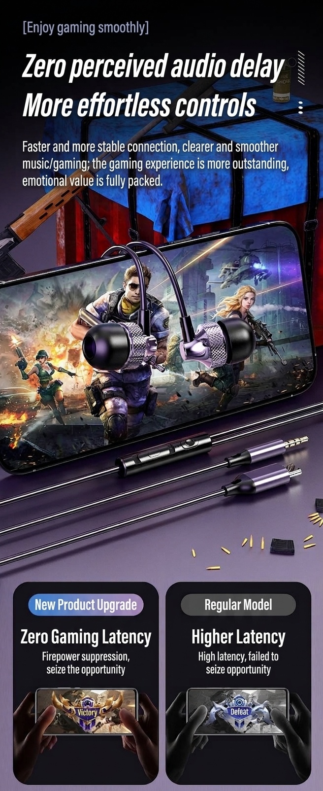 Wired In-Ear Gaming Earbuds with In-Line Mic, 10mm Deep Bass Drivers, 3.5mm / USB-C