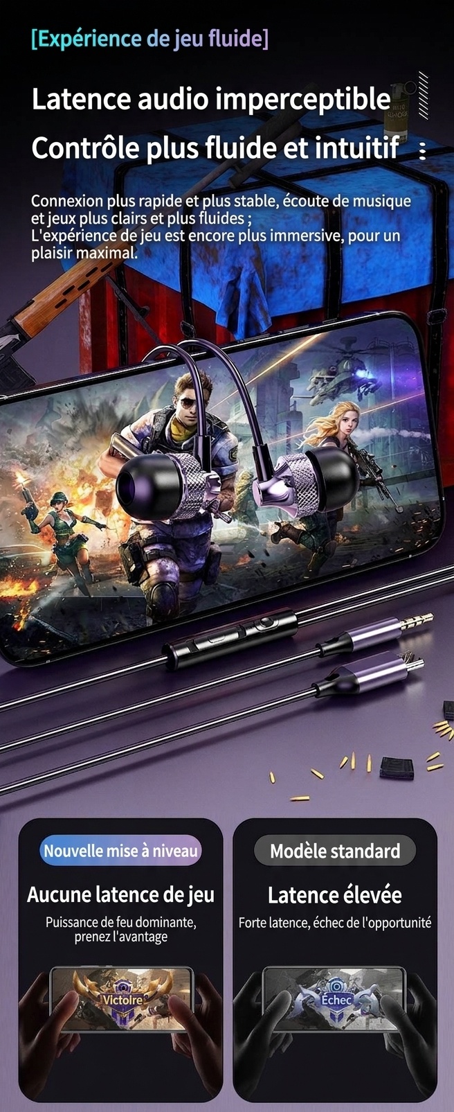 Wired In-Ear Gaming Earbuds with In-Line Mic, 10mm Deep Bass Drivers, 3.5mm / USB-C