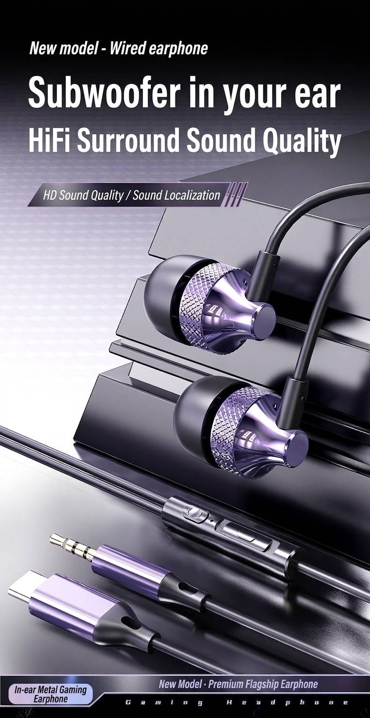 Wired In-Ear Gaming Earbuds with In-Line Mic, 10mm Deep Bass Drivers, 3.5mm / USB-C