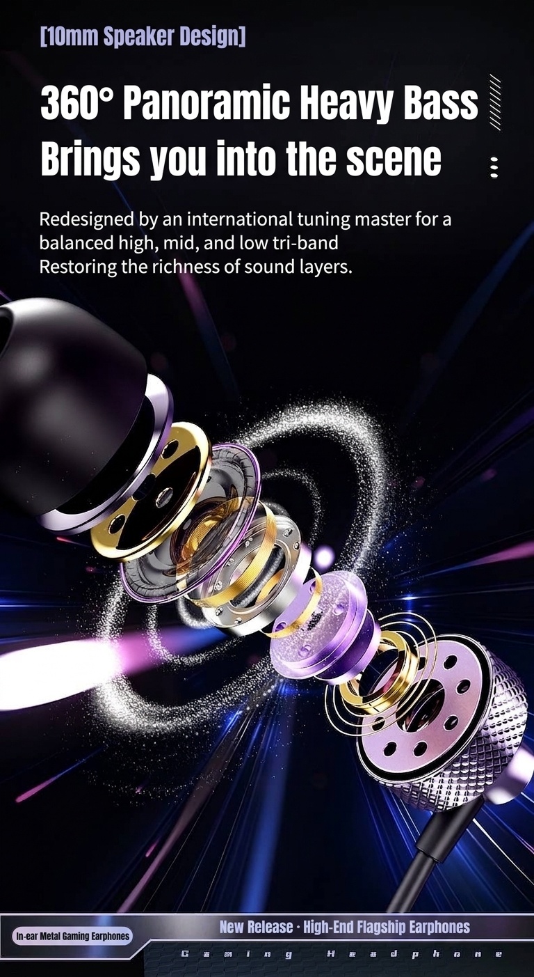 Wired In-Ear Gaming Earbuds with In-Line Mic, 10mm Deep Bass Drivers, 3.5mm / USB-C