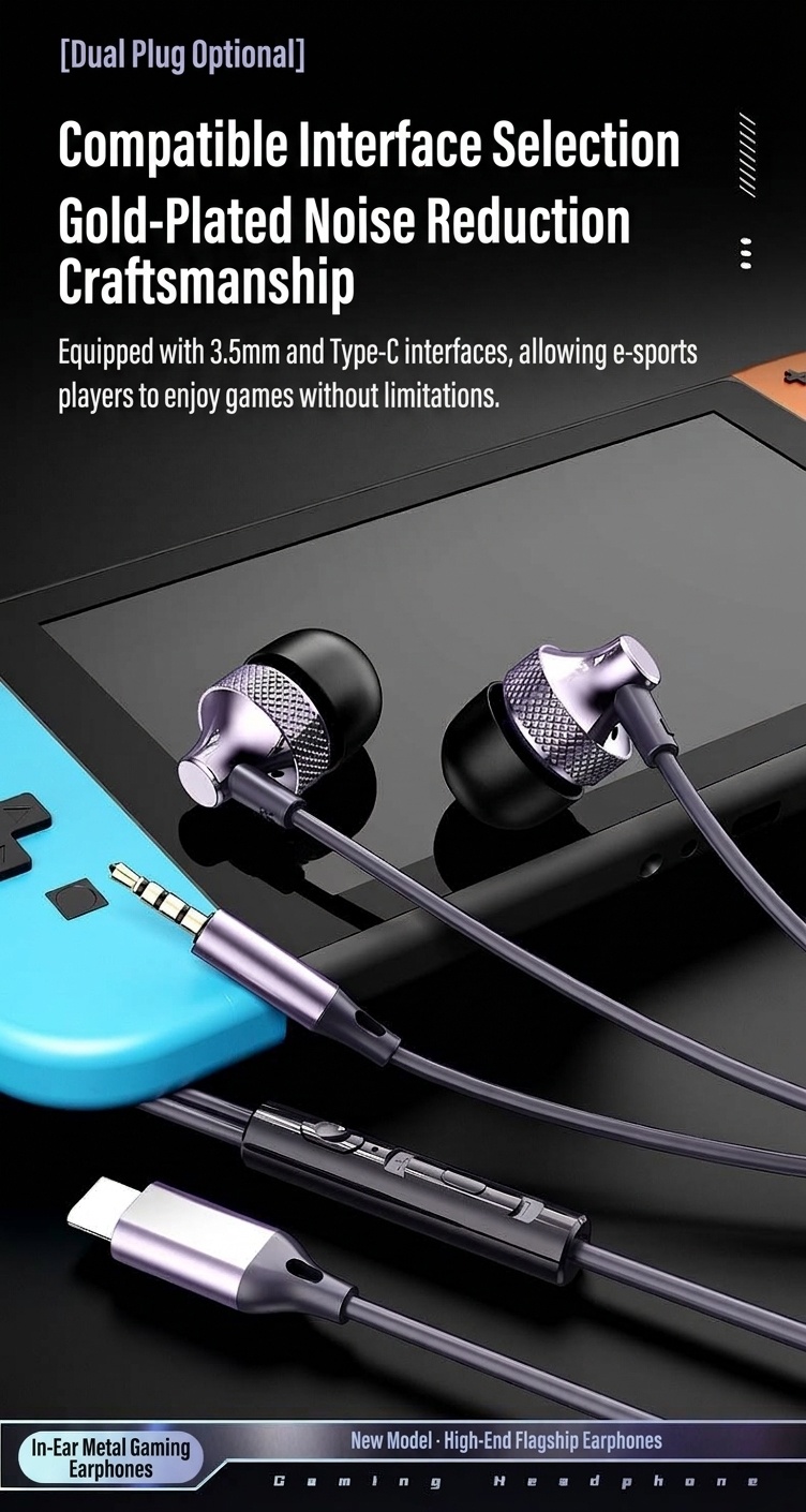 Wired In-Ear Gaming Earbuds with In-Line Mic, 10mm Deep Bass Drivers, 3.5mm / USB-C