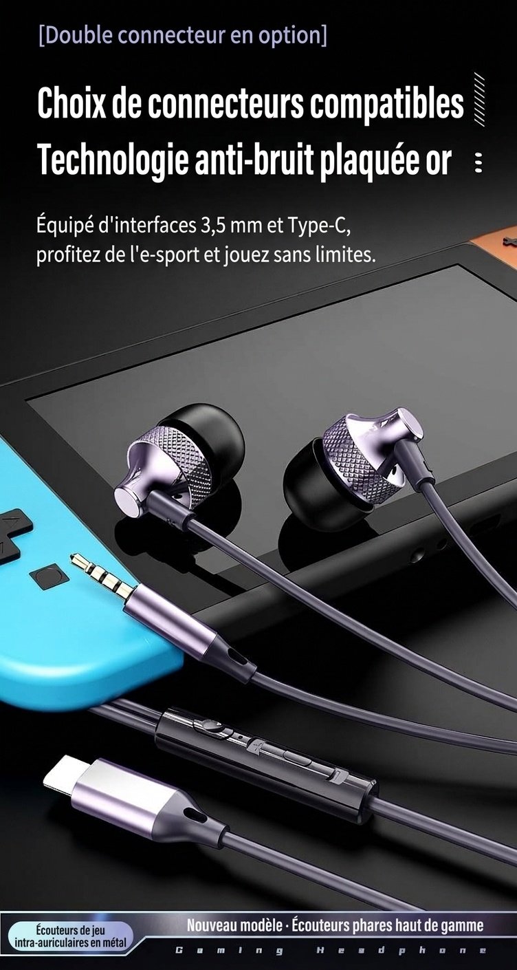 Wired In-Ear Gaming Earbuds with In-Line Mic, 10mm Deep Bass Drivers, 3.5mm / USB-C