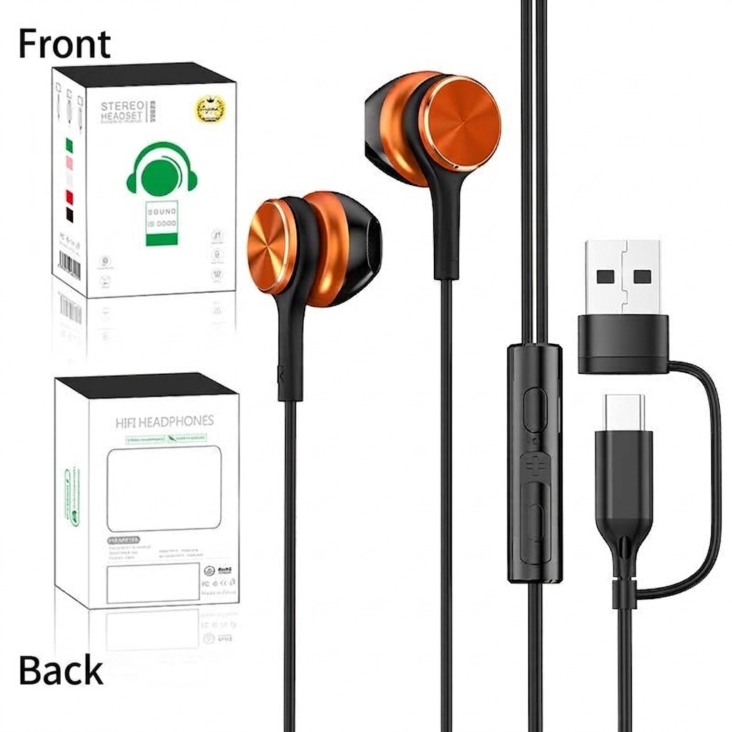 Wired Semi In-Ear Gaming Earbuds with Mic, 14.2mm Drivers, Dual USB-C & USB-A, 6.6ft Cable