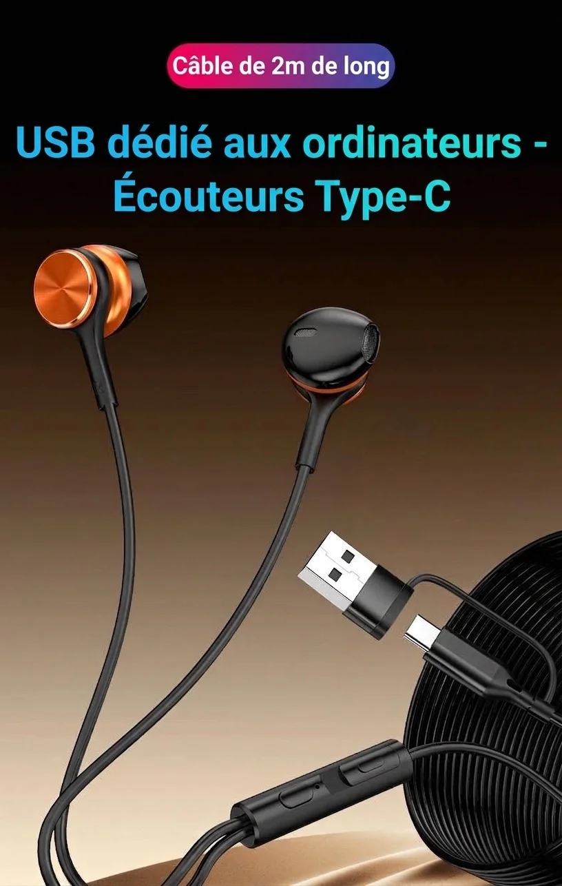Wired Semi In-Ear Gaming Earbuds with Mic, 14.2mm Drivers, Dual USB-C & USB-A, 6.6ft Cable