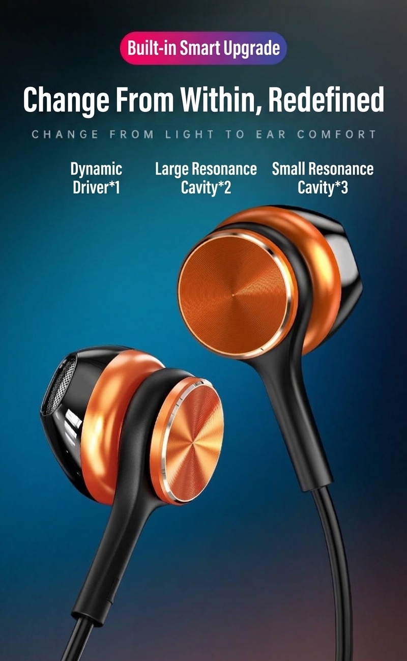 Wired Semi In-Ear Gaming Earbuds with Mic, 14.2mm Drivers, Dual USB-C & USB-A, 6.6ft Cable
