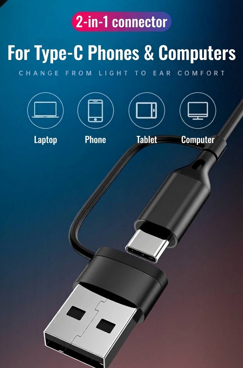 Wired Semi In-Ear Gaming Earbuds with Mic, 14.2mm Drivers, Dual USB-C & USB-A, 6.6ft Cable