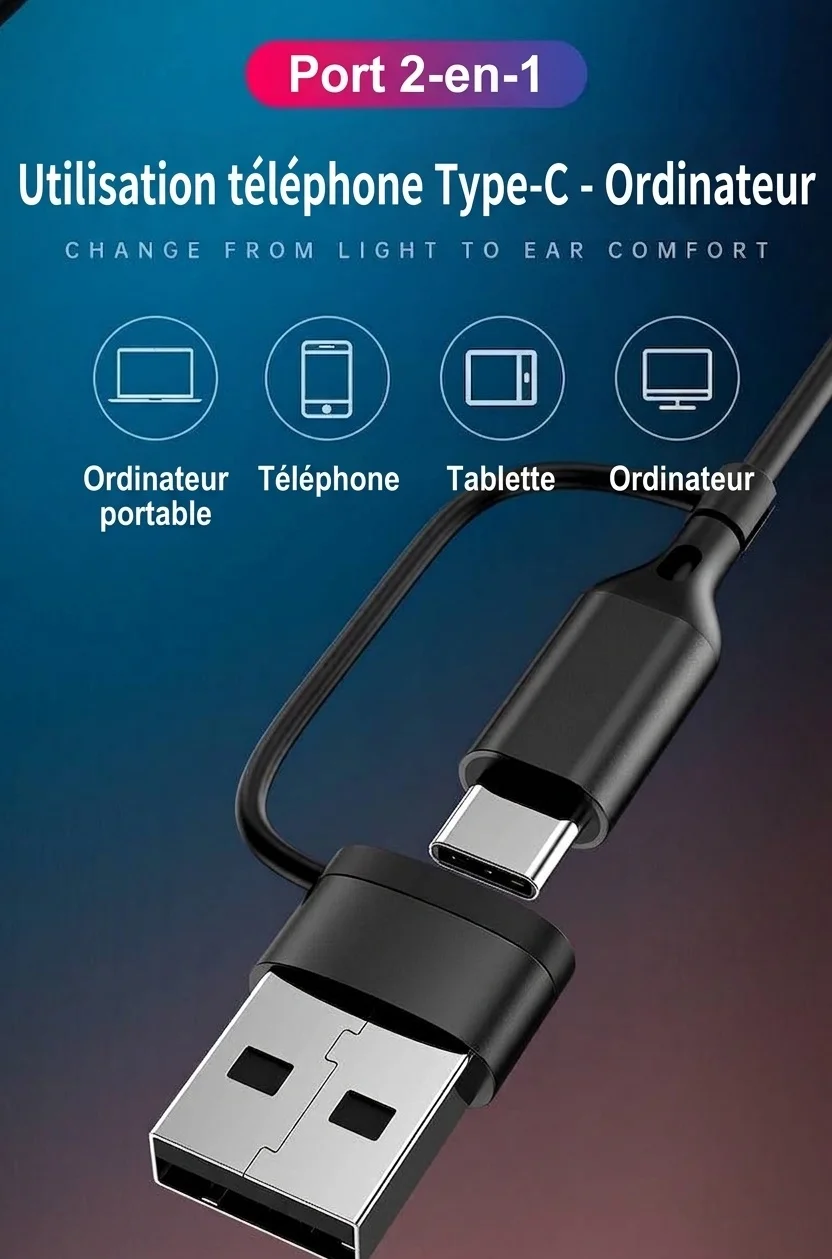 Wired Semi In-Ear Gaming Earbuds with Mic, 14.2mm Drivers, Dual USB-C & USB-A, 6.6ft Cable