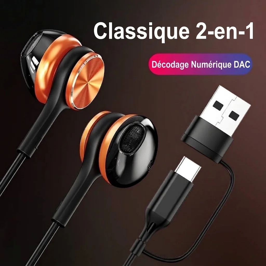 Wired Semi In-Ear Gaming Earbuds with Mic, 14.2mm Drivers, Dual USB-C & USB-A, 6.6ft Cable