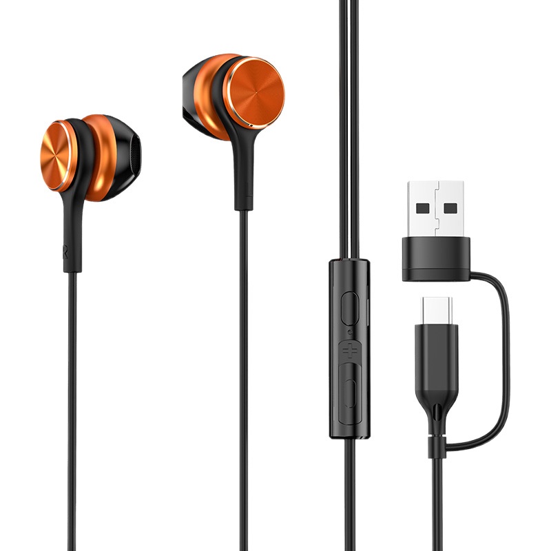 Wired Semi In-Ear Gaming Earbuds with Mic, 14.2mm Drivers, Dual USB-C & USB-A, 6.6ft Cable