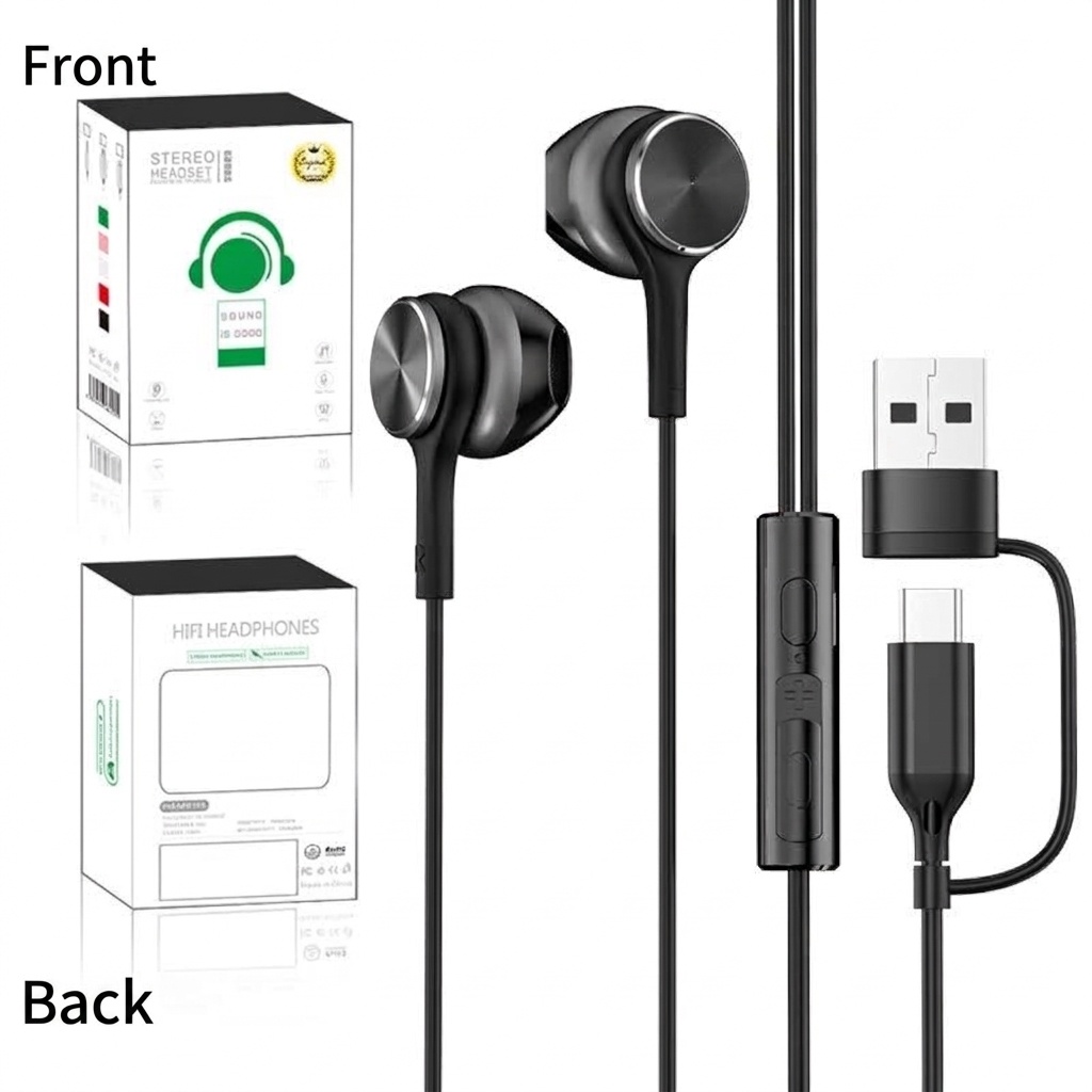Wired Semi In-Ear Gaming Earbuds with Mic, 14.2mm Drivers, Dual USB-C & USB-A, 6.6ft Cable