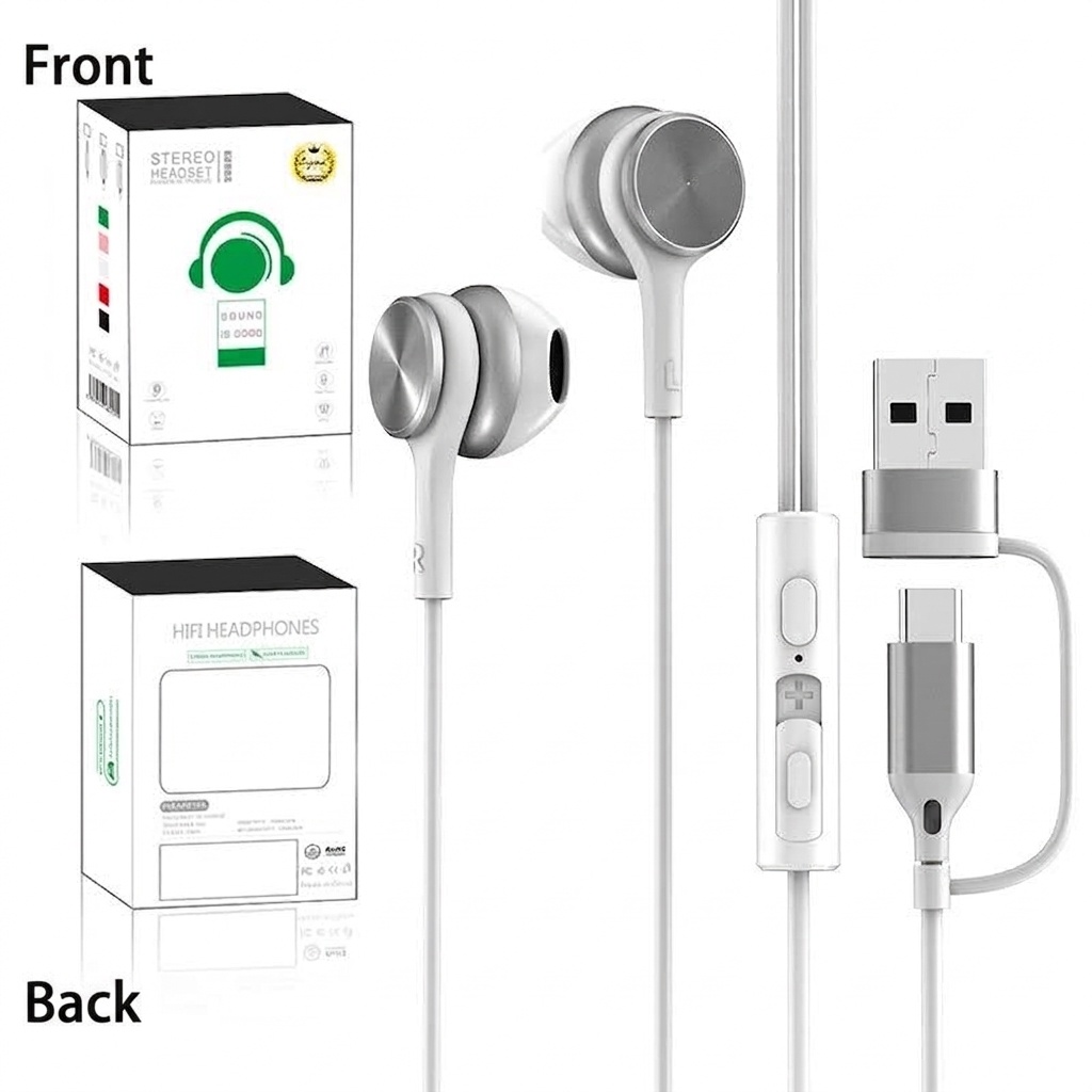 Wired Semi In-Ear Gaming Earbuds with Mic, 14.2mm Drivers, Dual USB-C & USB-A, 6.6ft Cable
