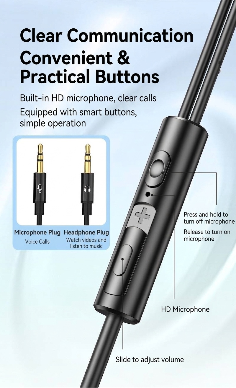 Wired In-Ear PC Gaming Earphones with HD Mic, Noise Reduction, Dual 3.5mm Audio Jacks