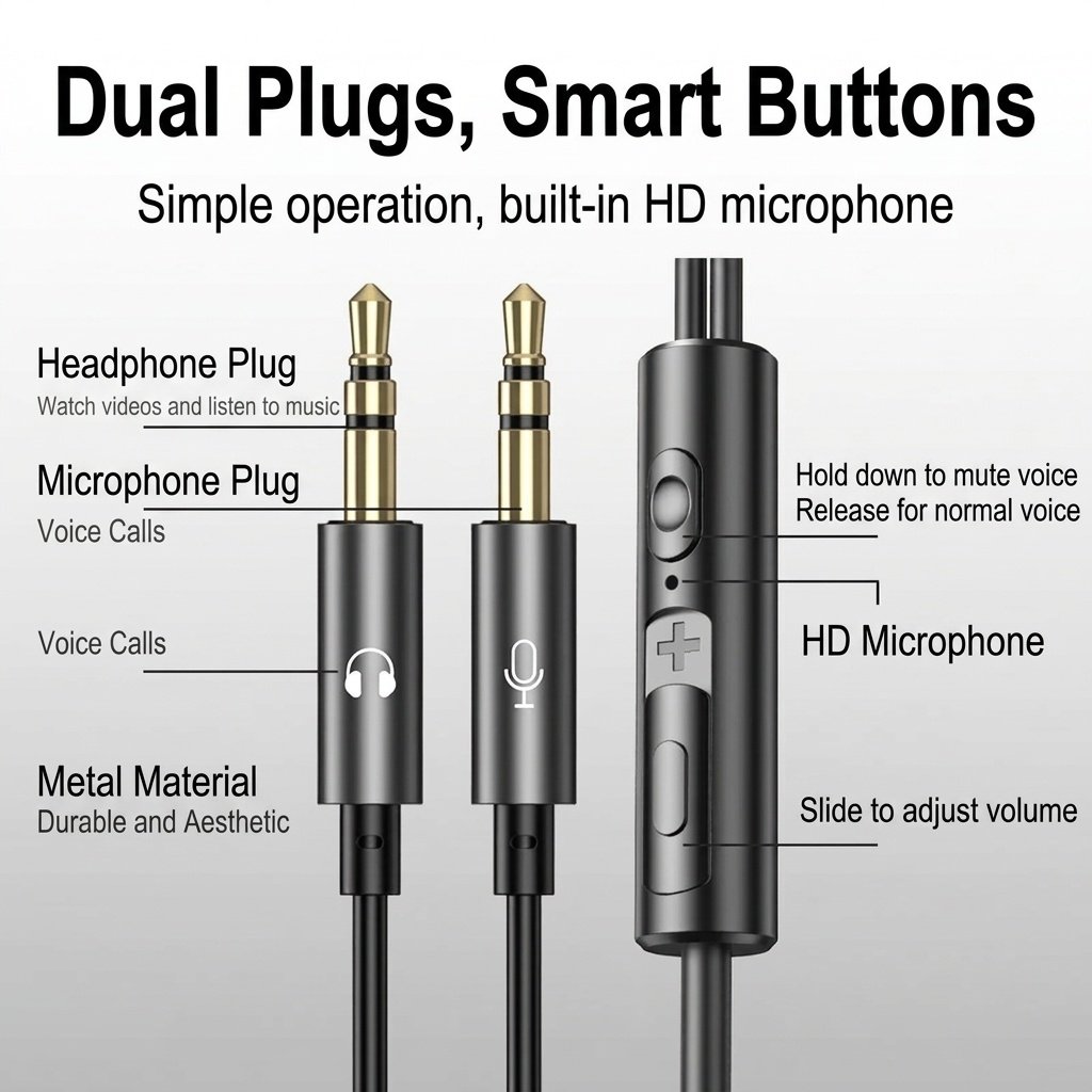 Wired In-Ear PC Gaming Earphones with HD Mic, Noise Reduction, Dual 3.5mm Audio Jacks