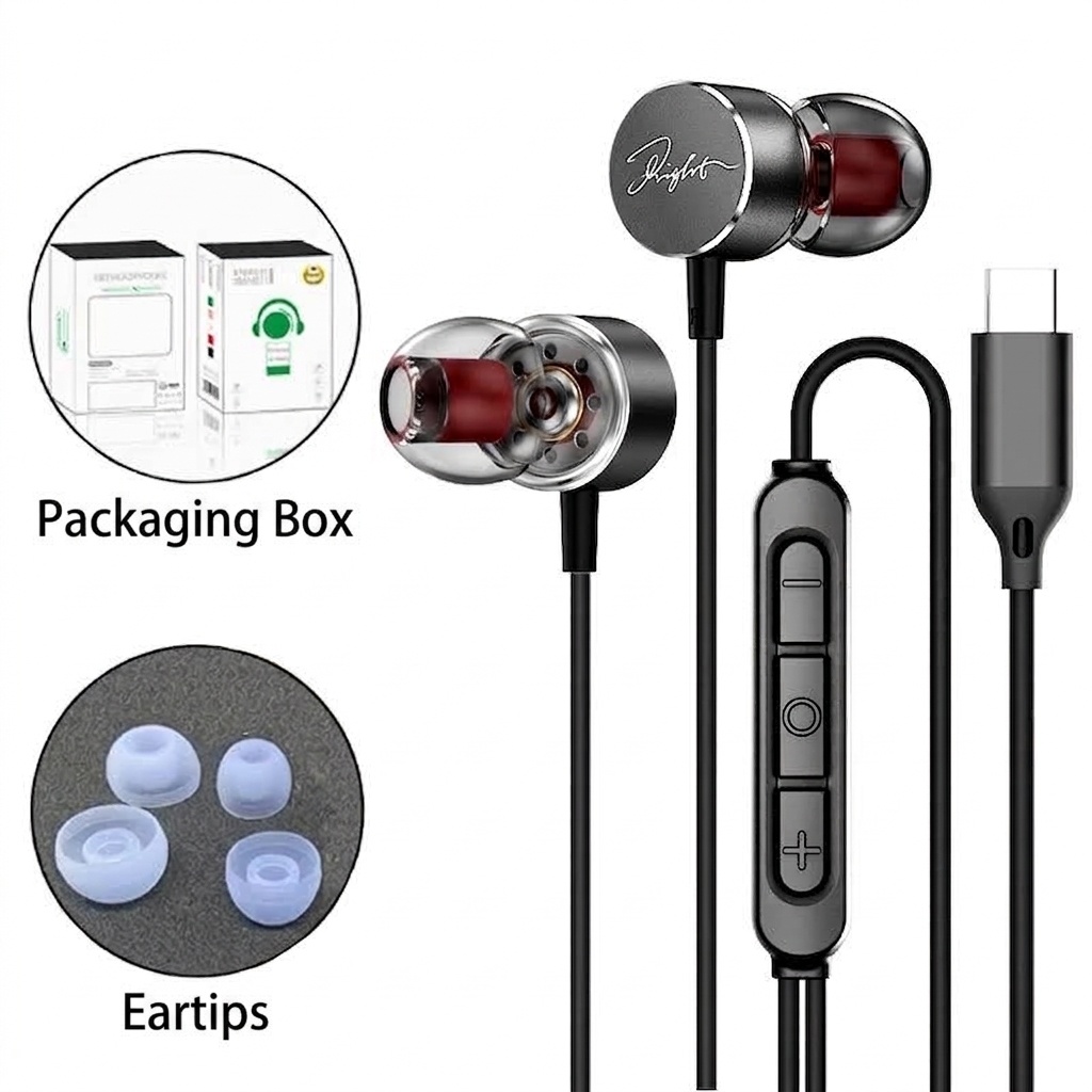 Wired In-Ear Earbuds with In-Line Mic & Volume Control, 10mm Deep Bass Drivers, 3.5mm / USB-C
