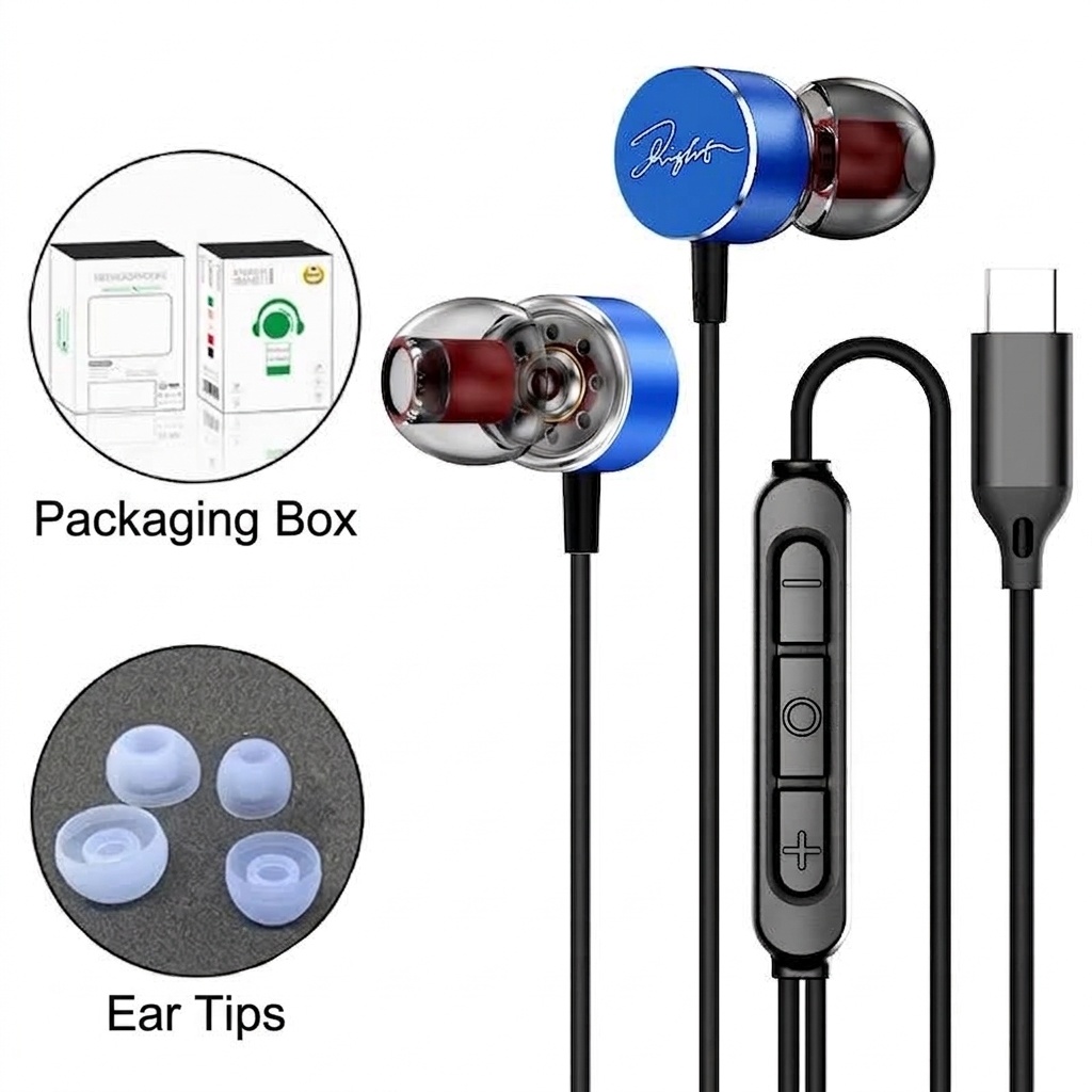 Wired In-Ear Earbuds with In-Line Mic & Volume Control, 10mm Deep Bass Drivers, 3.5mm / USB-C