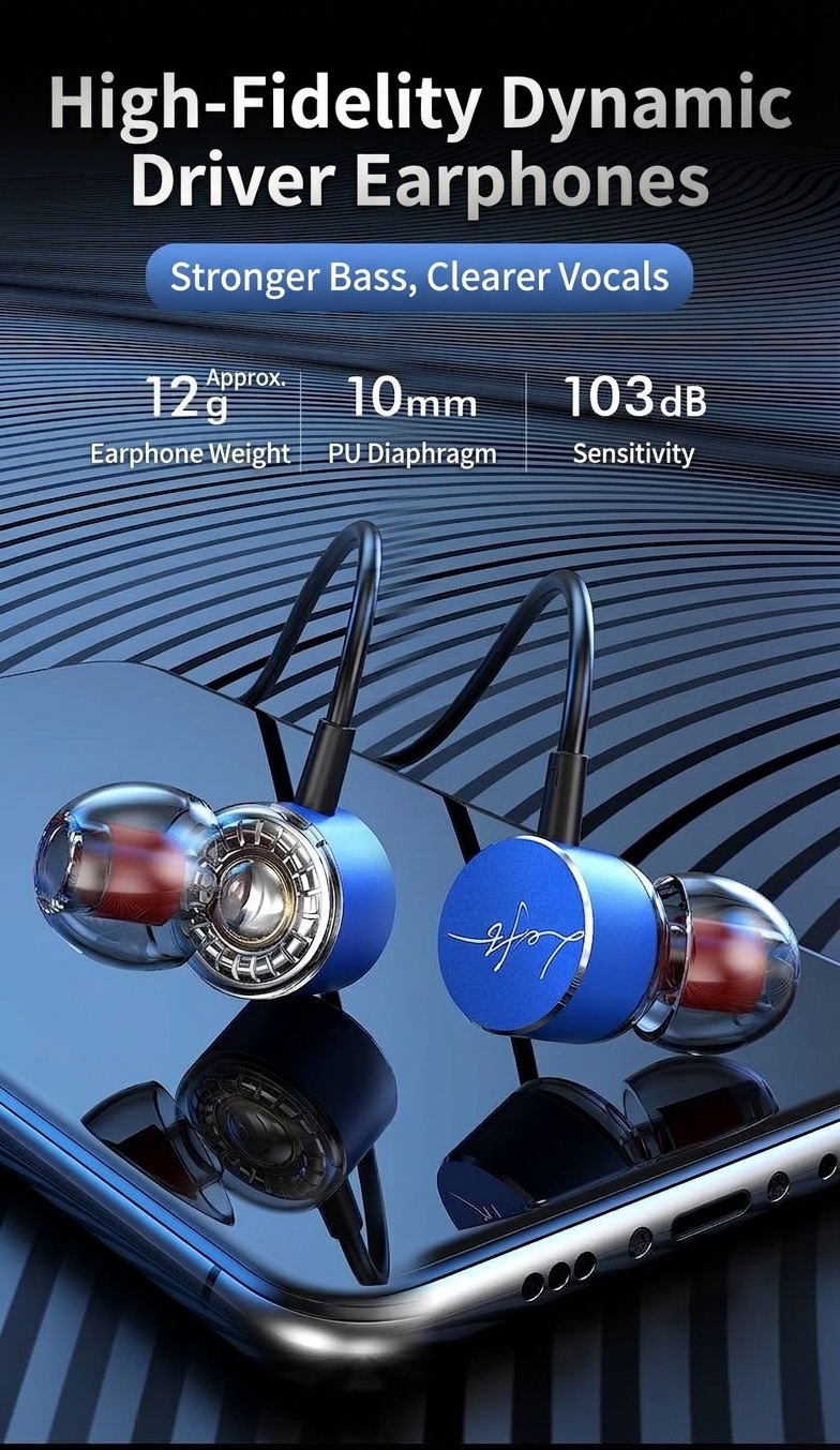 Wired In-Ear Earbuds with In-Line Mic & Volume Control, 10mm Deep Bass Drivers, 3.5mm / USB-C