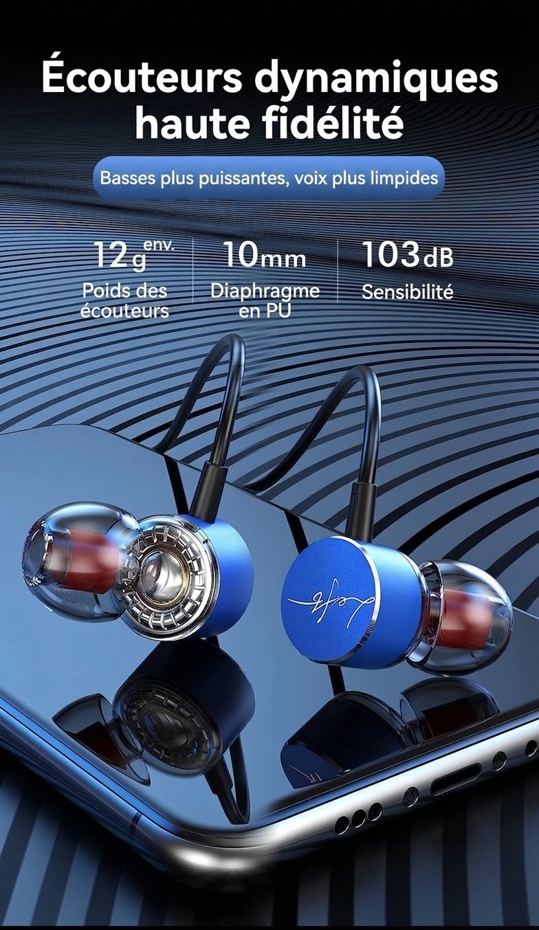 Wired In-Ear Earbuds with In-Line Mic & Volume Control, 10mm Deep Bass Drivers, 3.5mm / USB-C