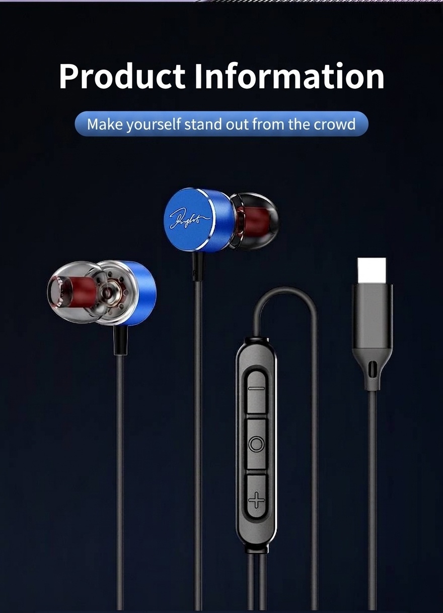 Wired In-Ear Earbuds with In-Line Mic & Volume Control, 10mm Deep Bass Drivers, 3.5mm / USB-C