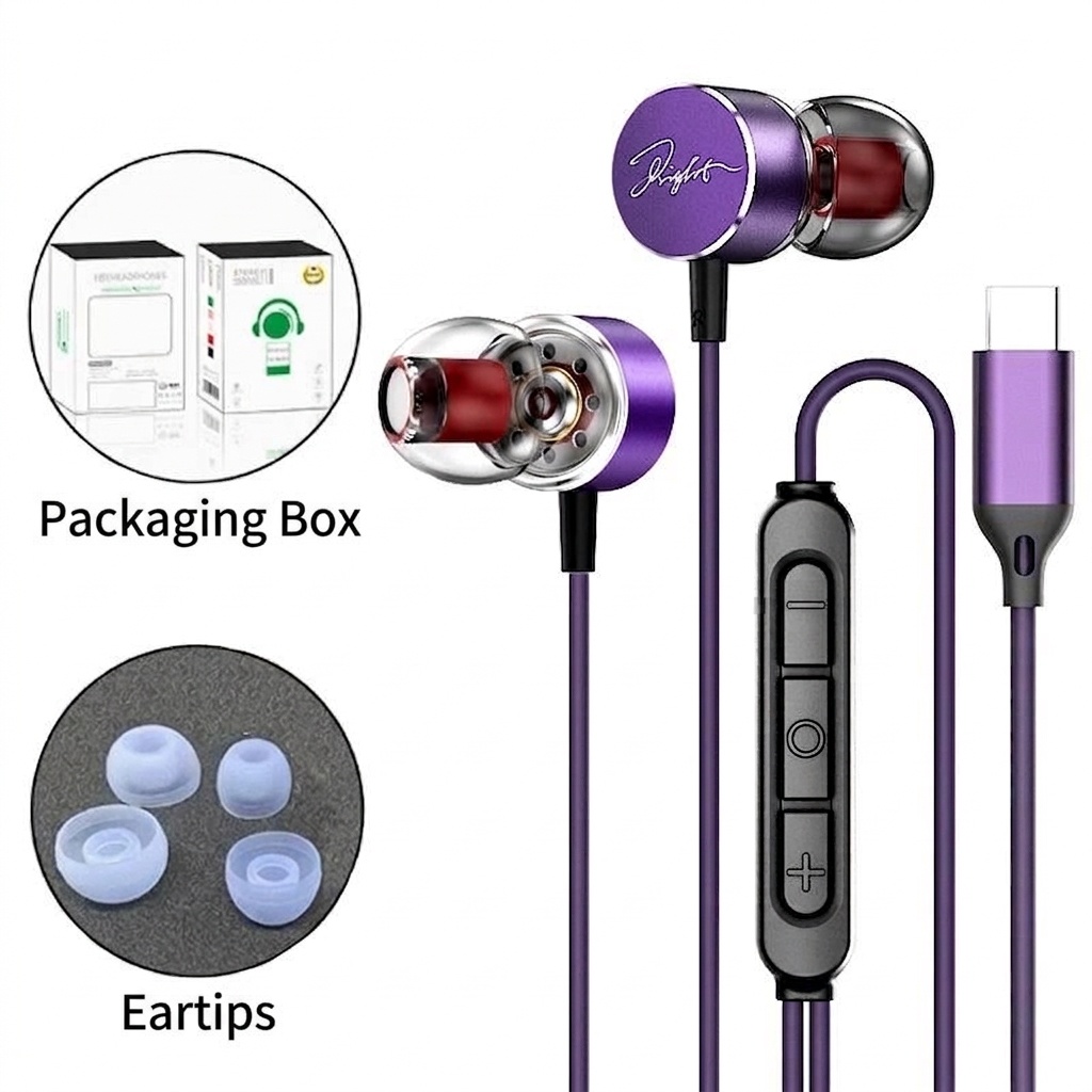 Wired In-Ear Earbuds with In-Line Mic & Volume Control, 10mm Deep Bass Drivers, 3.5mm / USB-C