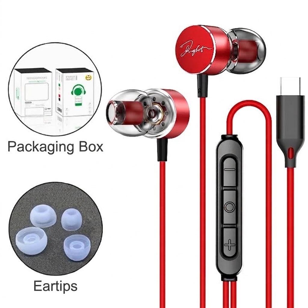Wired In-Ear Earbuds with In-Line Mic & Volume Control, 10mm Deep Bass Drivers, 3.5mm / USB-C