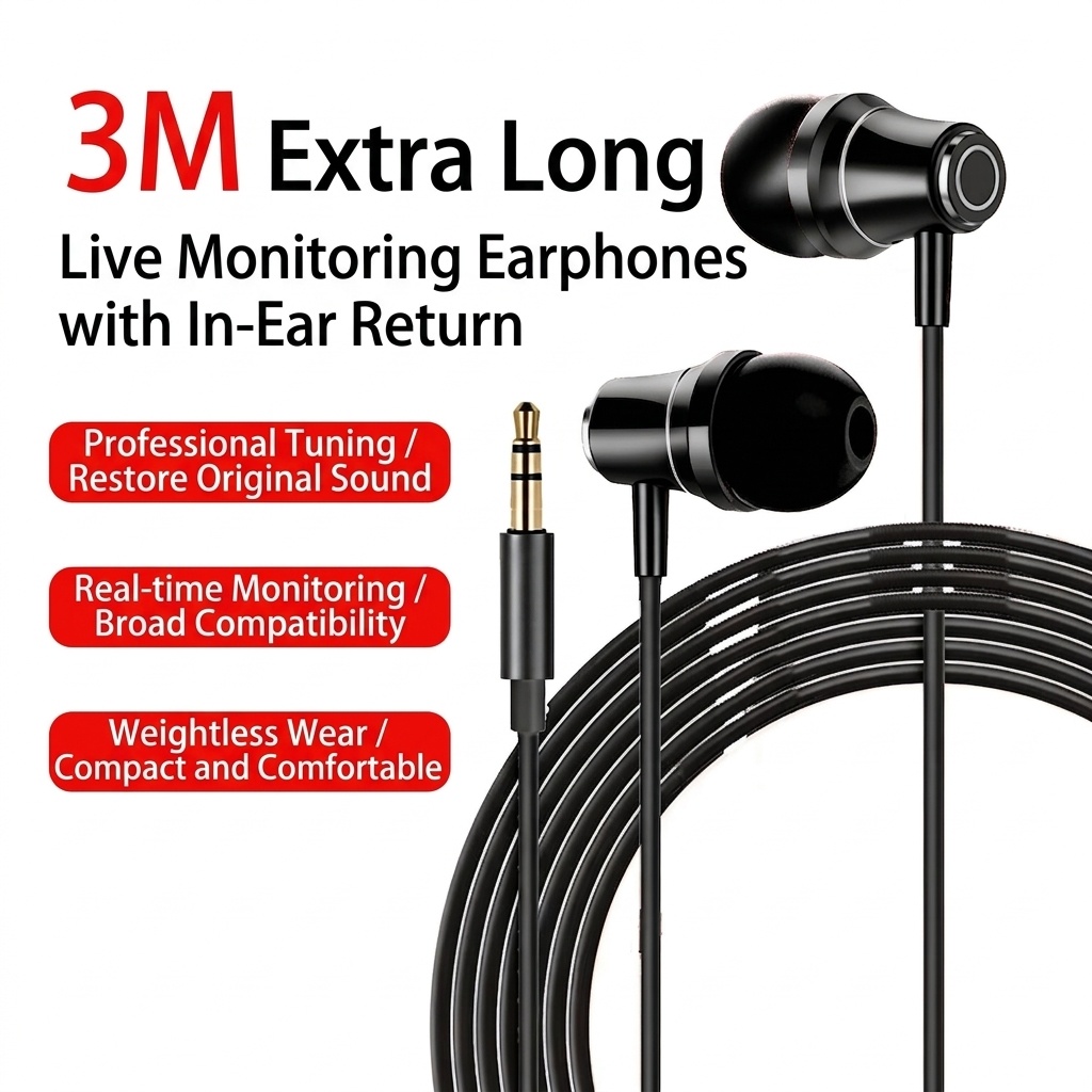 Extra Long 10ft (3M) Wired In-Ear Headphones with HD Mic, 10mm Drivers, 3.5mm Audio Jack