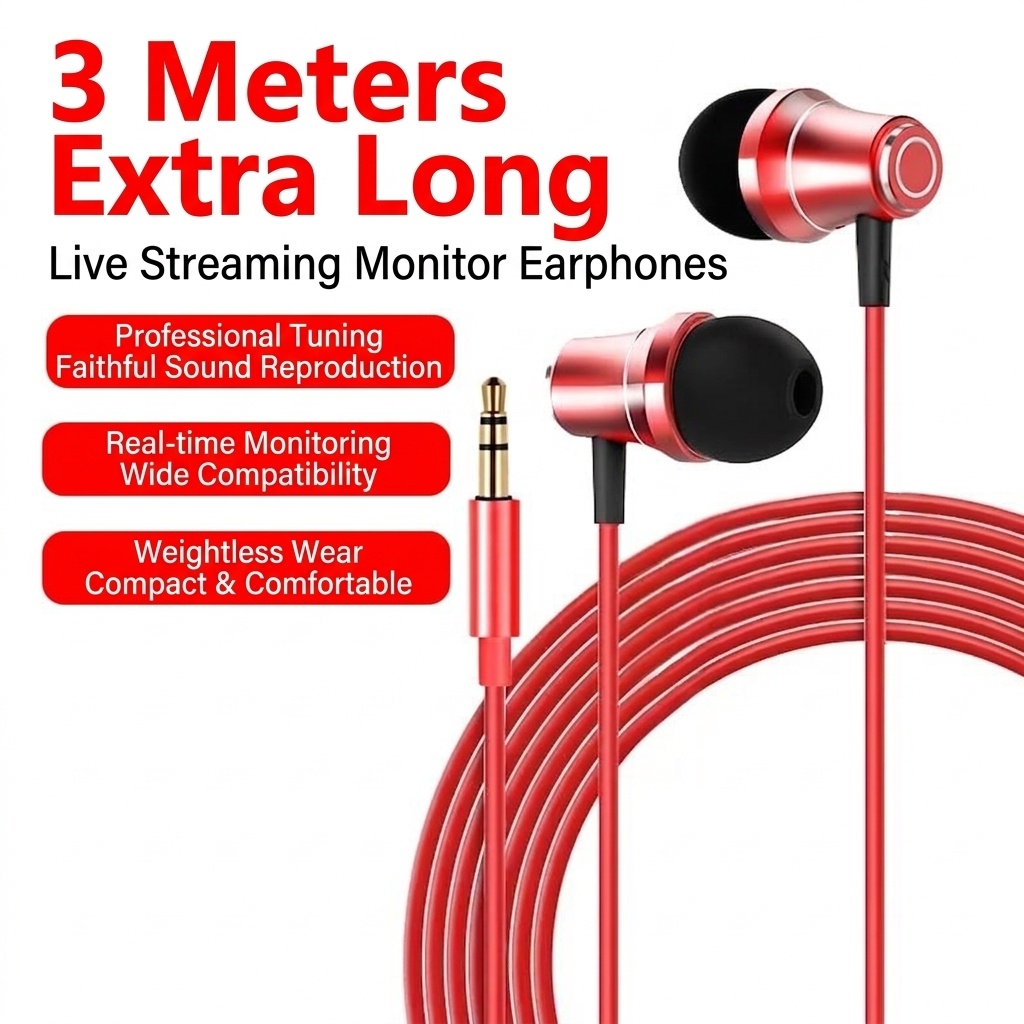 Extra Long 10ft (3M) Wired In-Ear Headphones with HD Mic, 10mm Drivers, 3.5mm Audio Jack