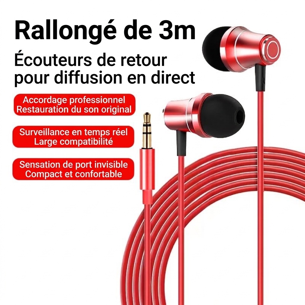 Extra Long 10ft (3M) Wired In-Ear Headphones with HD Mic, 10mm Drivers, 3.5mm Audio Jack