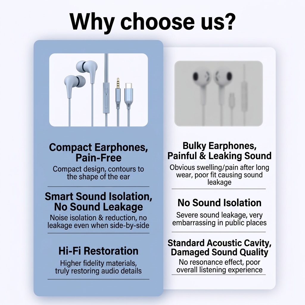 Wired In-Ear Stereo Earbuds with In-Line Mic & Volume Control, 10mm Drivers, 3.5mm / USB-C