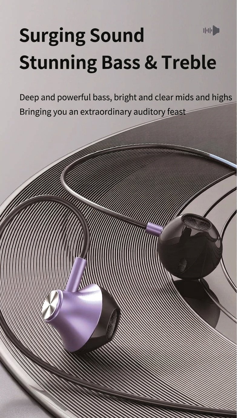 Wired In-Ear Earphones with In-Line Mic & Volume Control, Dual Sound Isolation, 3.5mm / USB-C