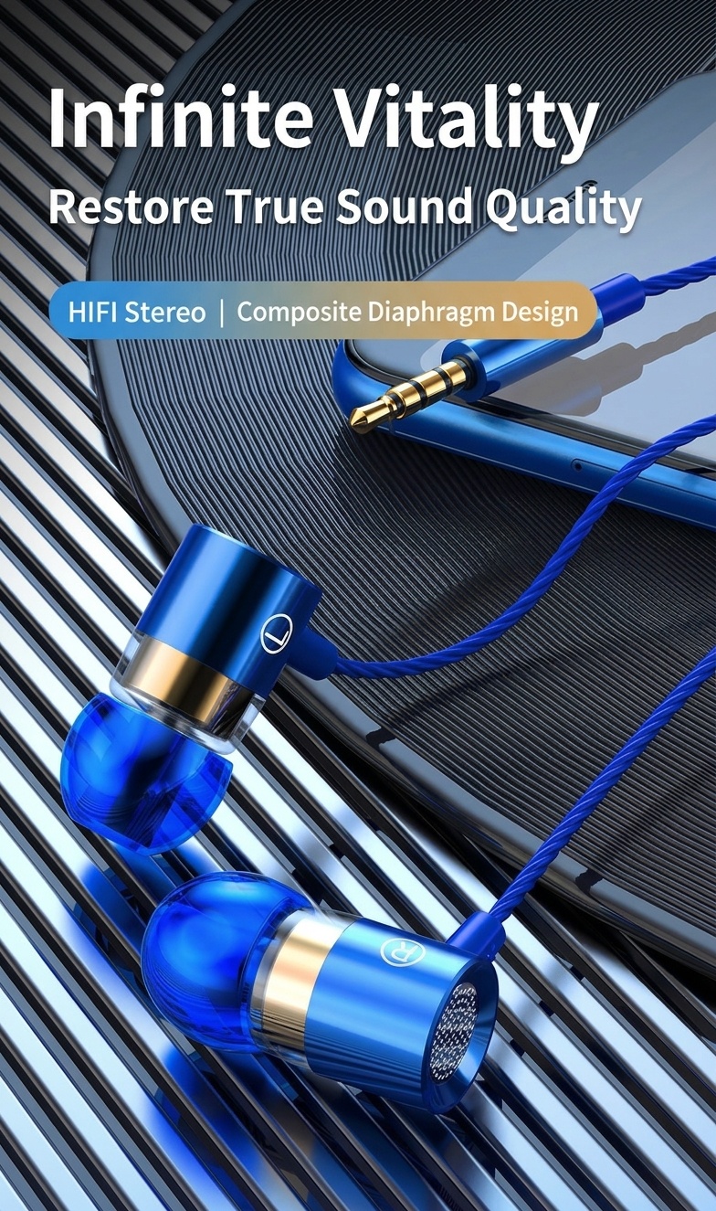 Wired In-Ear Headphones with HD Mic, 10mm Compound Diaphragm, Deep Bass, 3.5mm / USB-C DAC