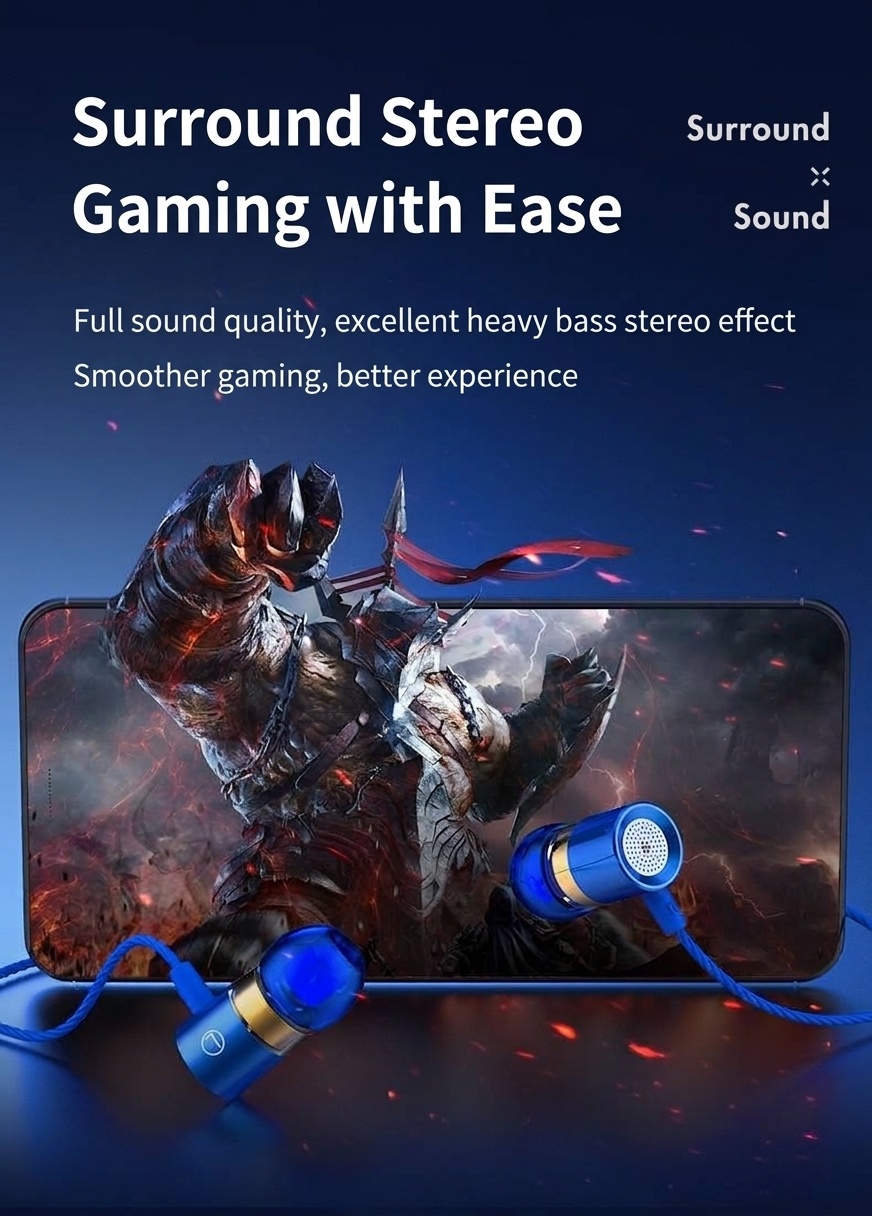 Wired In-Ear Headphones with HD Mic, 10mm Compound Diaphragm, Deep Bass, 3.5mm / USB-C DAC